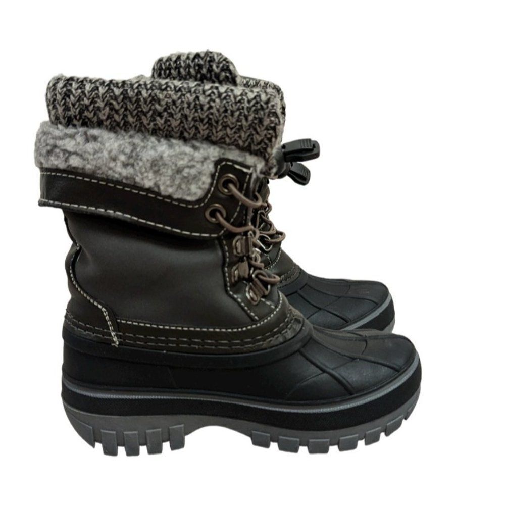 Dream Pairs Kmonte-1 Unisex Kids Sz 9 Black Olive Round Toe Mid Calf Snow Boots